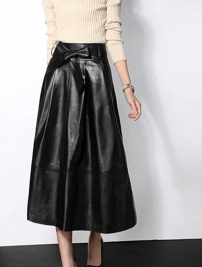 Lautaro Haining Genuine Leather A-Line Midi Skirt