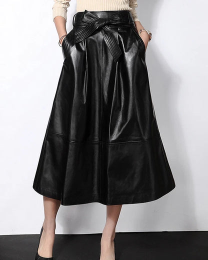 Lautaro Haining Genuine Leather A-Line Midi Skirt