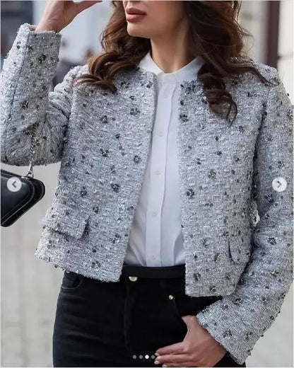 Silver Sequined Cropped Jacket