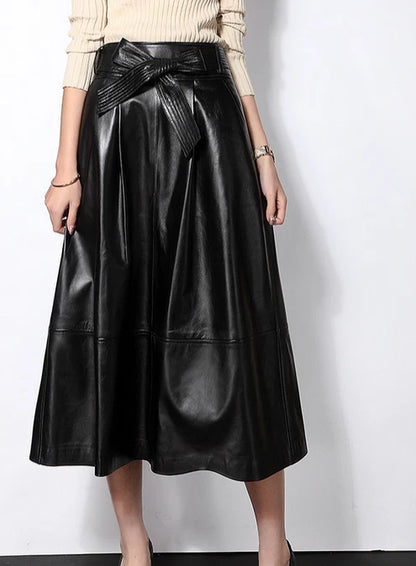 Lautaro Haining Genuine Leather A-Line Midi Skirt