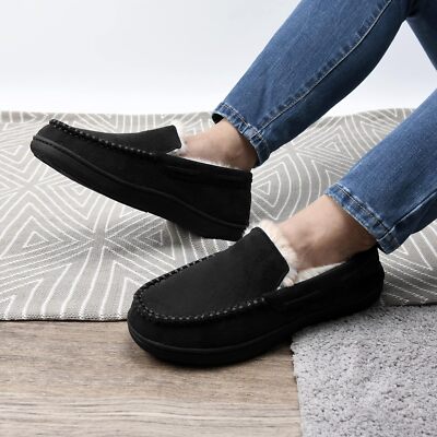 Fluffy Black Moccasin Slippers