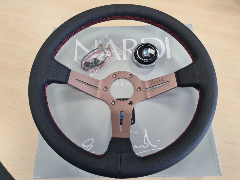 NARDI Universal Bronze Titanium Frame Black Leather Steering Wheel