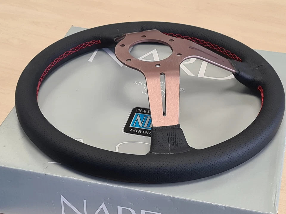 NARDI Universal Bronze Titanium Frame Black Leather Steering Wheel