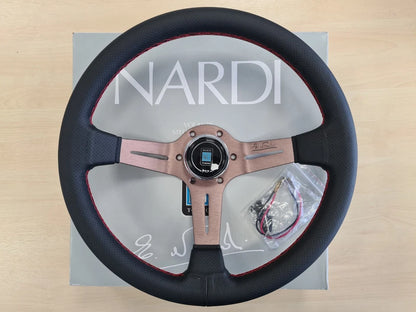 NARDI Universal Bronze Titanium Frame Black Leather Steering Wheel