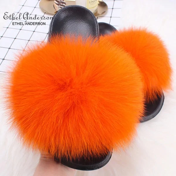 Fox Fur Slide Slippers