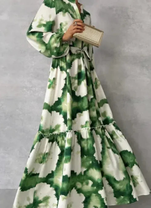 Matilda Boho Green Watercolor Maxi Dress