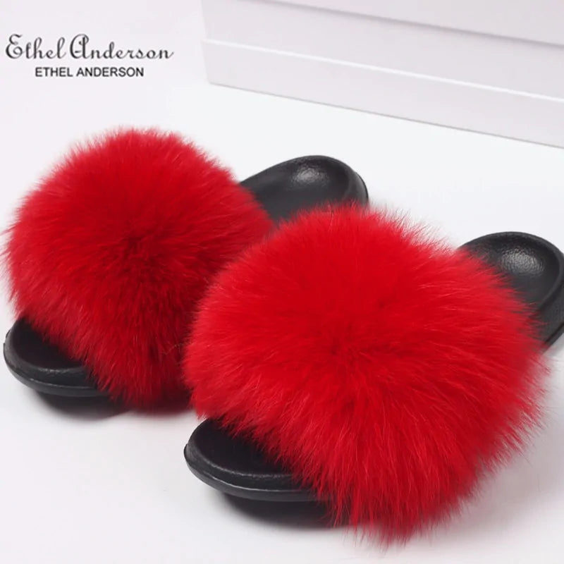 Fox Fur Slide Slippers