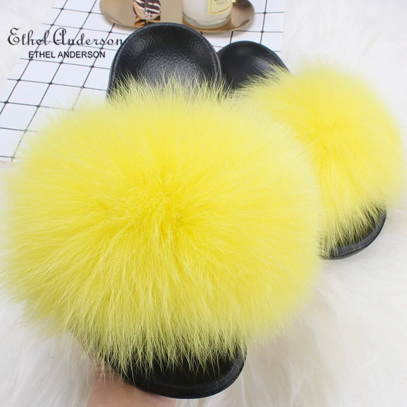 Fox Fur Slide Slippers