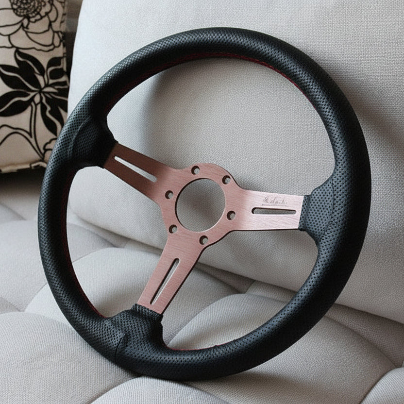 NARDI Universal Bronze Titanium Frame Black Leather Steering Wheel