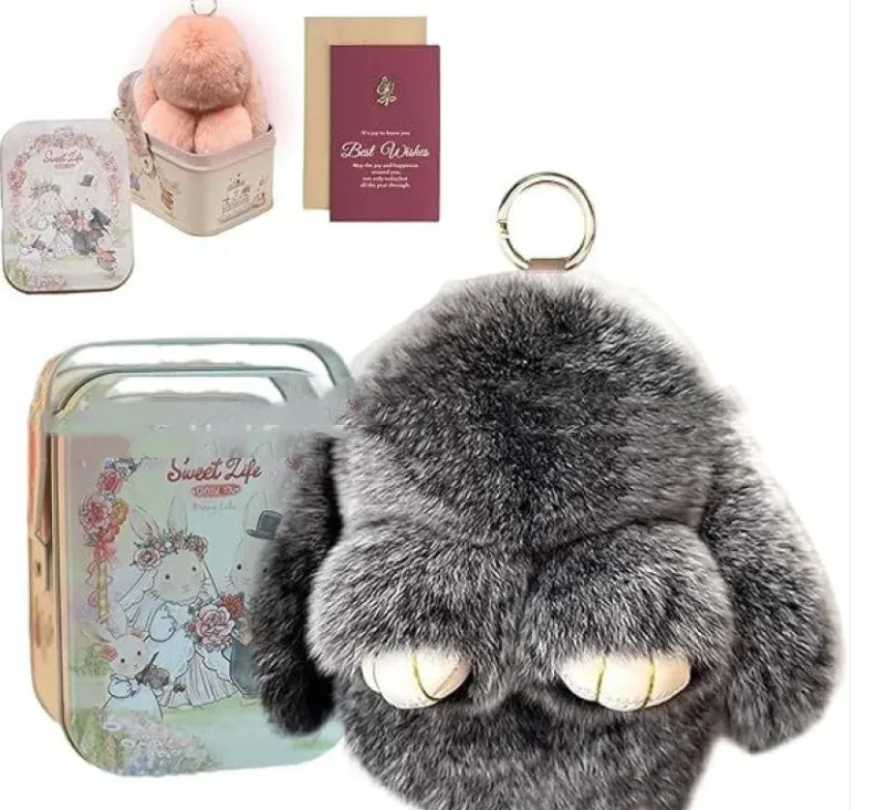 Sweet Life Bunny Lulu - Plush Rabbit Fur Key Ring and Tin