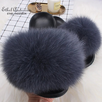 Fox Fur Slide Slippers