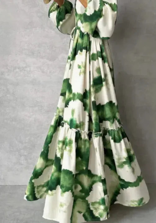 Matilda Boho Green Watercolor Maxi Dress