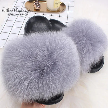 Fox Fur Slide Slippers