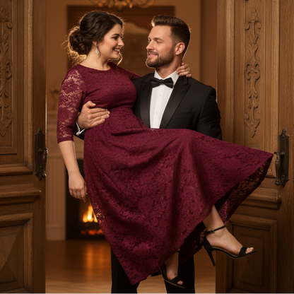 Chic Plus Size Lace Midi Dress