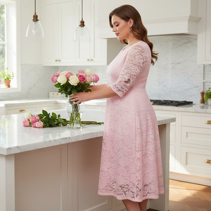 Chic Plus Size Lace Midi Dress