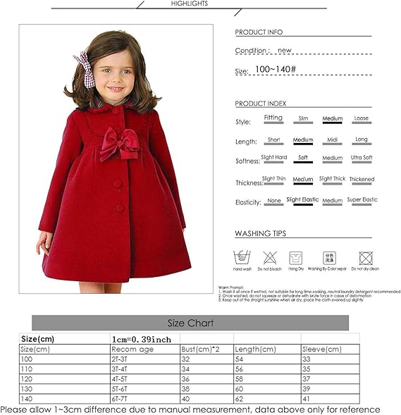 Girls' Wool Blend Bow Coats