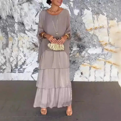 Zocania Layered Chiffon Batwing Maxi Dresses