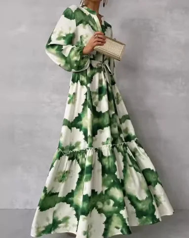 Matilda Boho Green Watercolor Maxi Dress