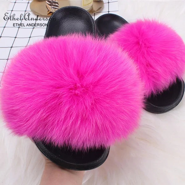 Fox Fur Slide Slippers