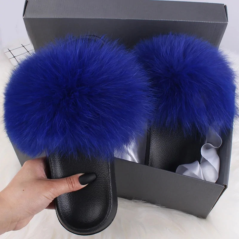 Fox Fur Slide Slippers