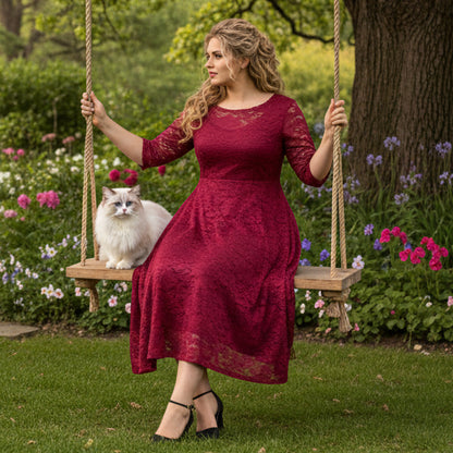 Chic Plus Size Lace Midi Dress