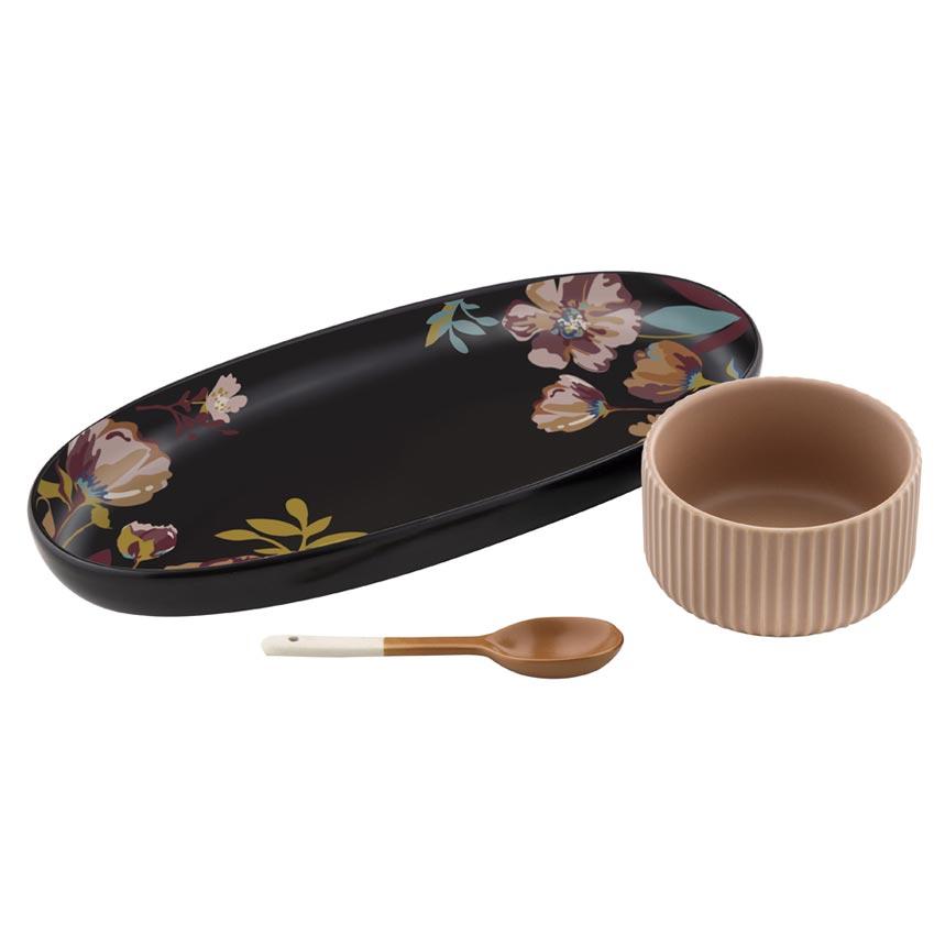 Jardin Serving Set (3pc) - Black Floral