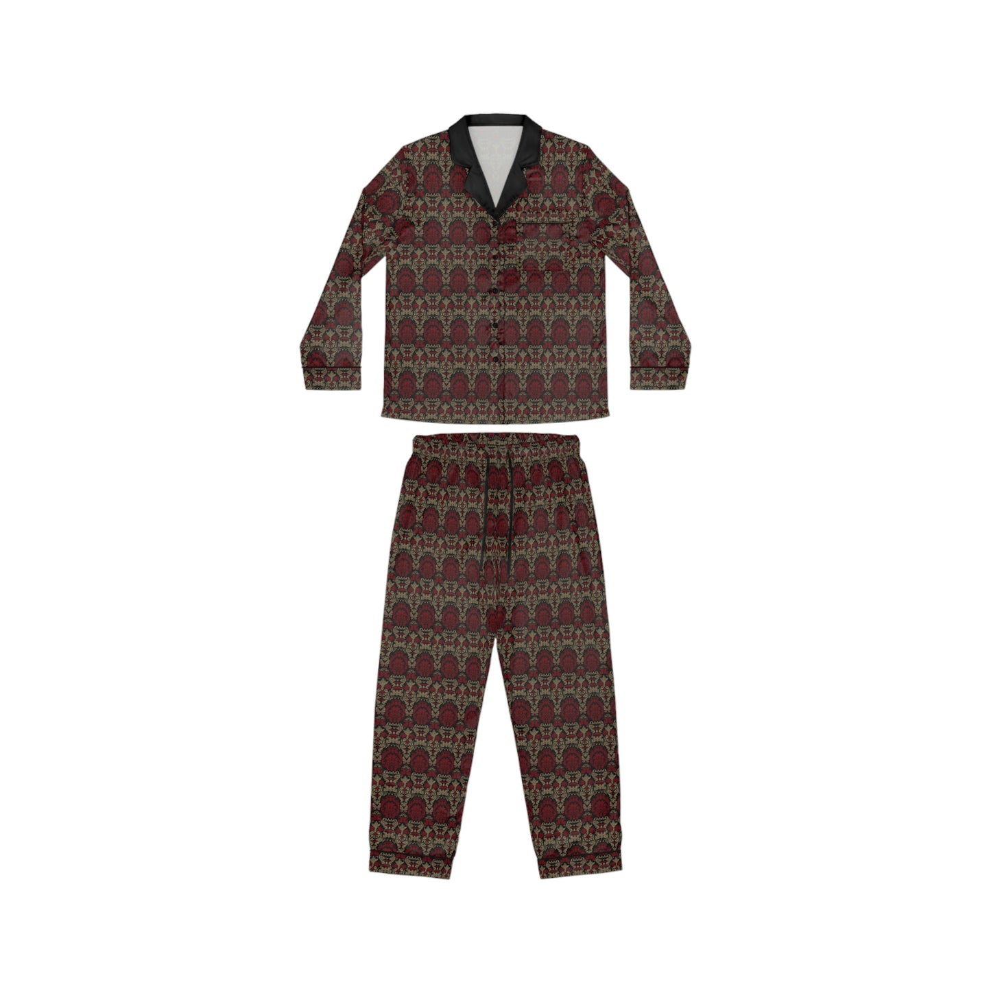 Satin Pajamas - Print (Burgundy & Tan)