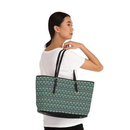 Large Vegan Leather Tote Bag - Print (Green)