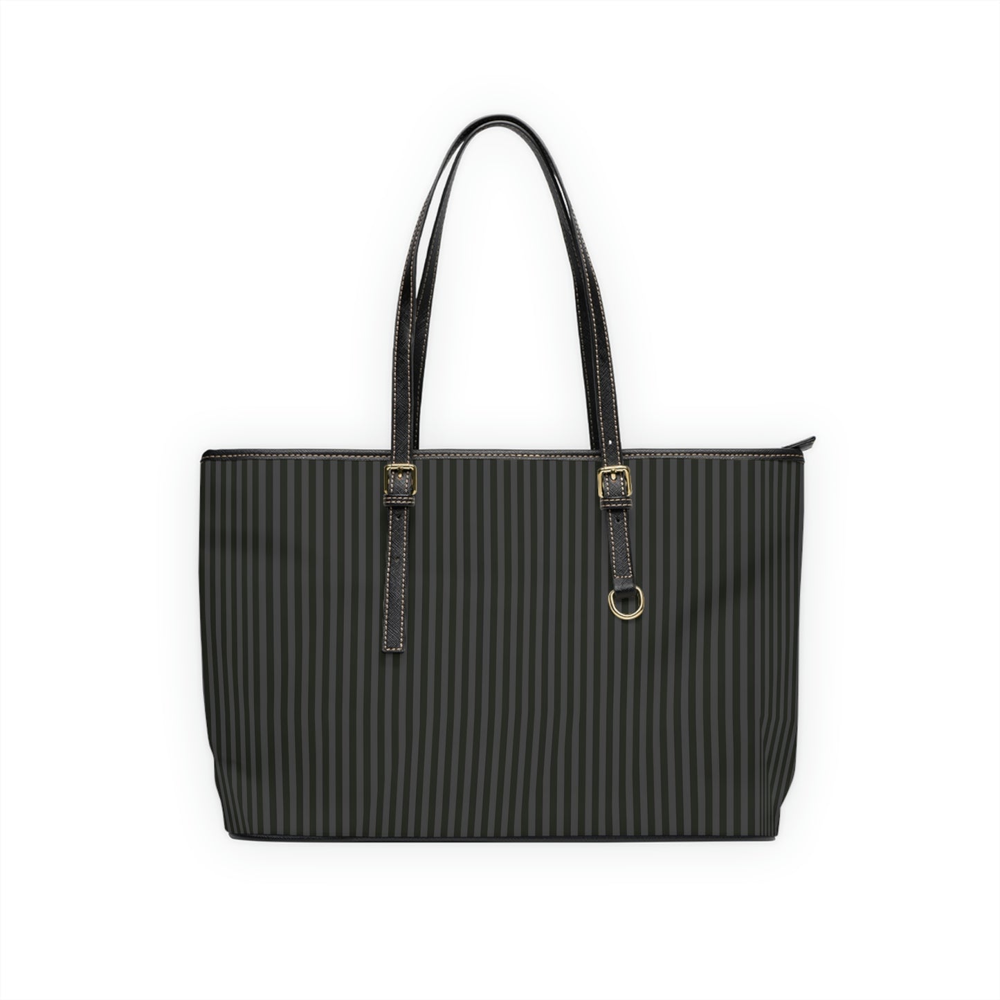 Vegan Leather Tote Bag - Large (Black & Grey) Stripes