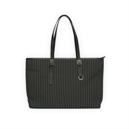 Vegan Leather Tote Bag - Large (Black & Grey) Stripes