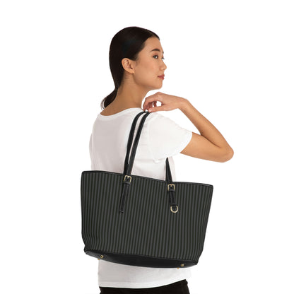 Vegan Leather Tote Bag - Large (Black & Grey) Stripes