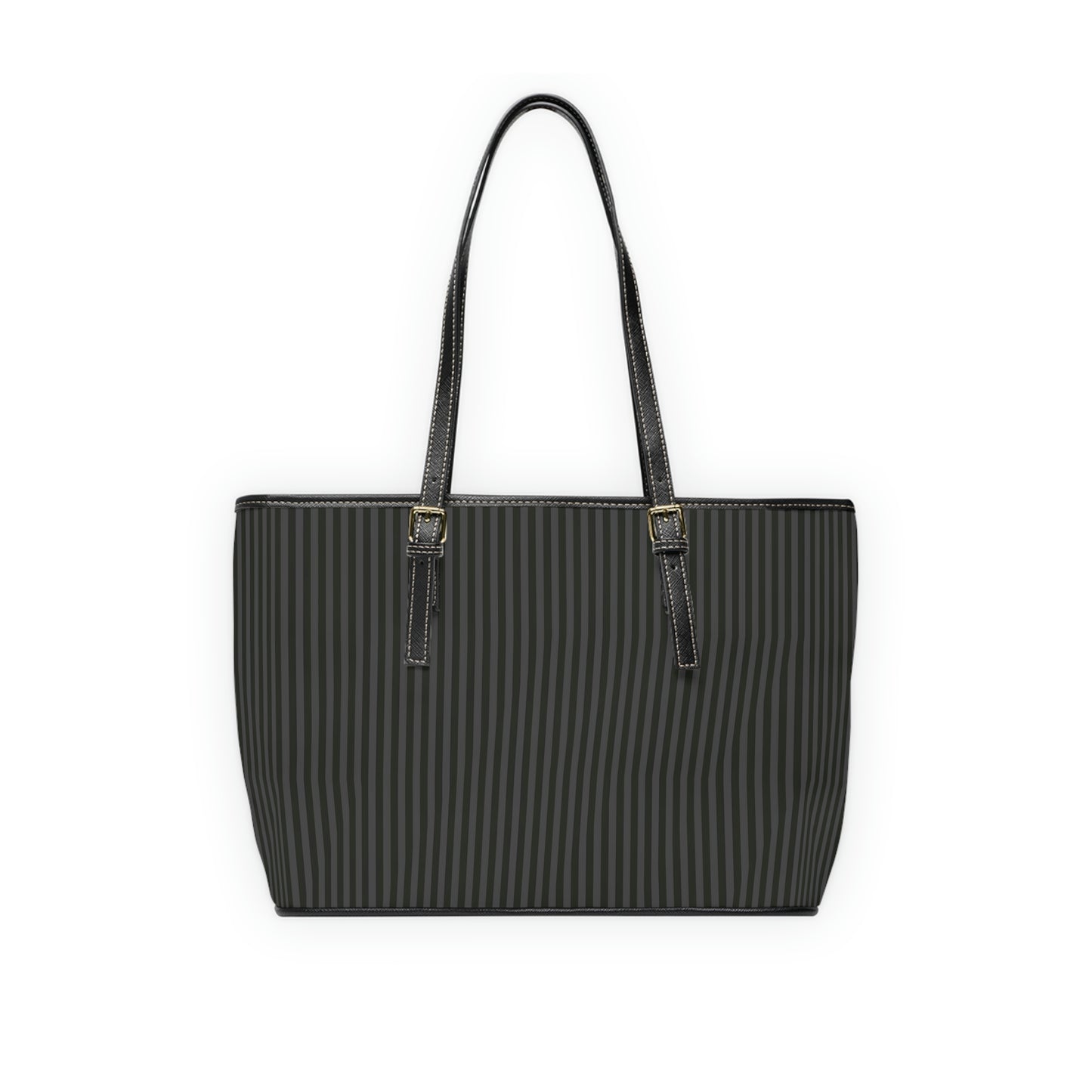 Vegan Leather Tote Bag - Large (Black & Grey) Stripes