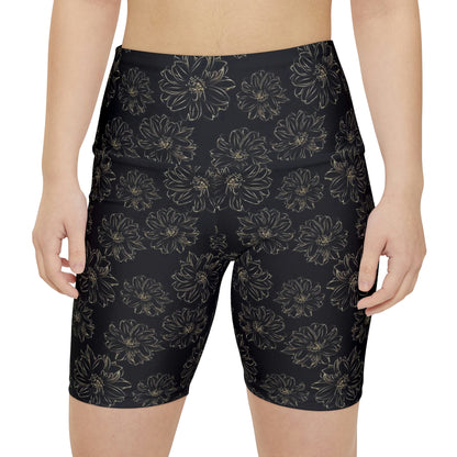 Workout Shorts - Floral (Black & Gold)