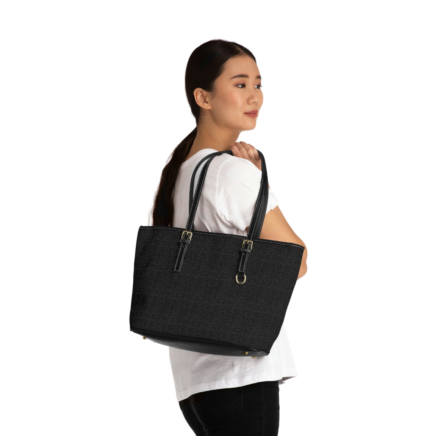 Vegan Leather Tote Bag - Large (Black Print)