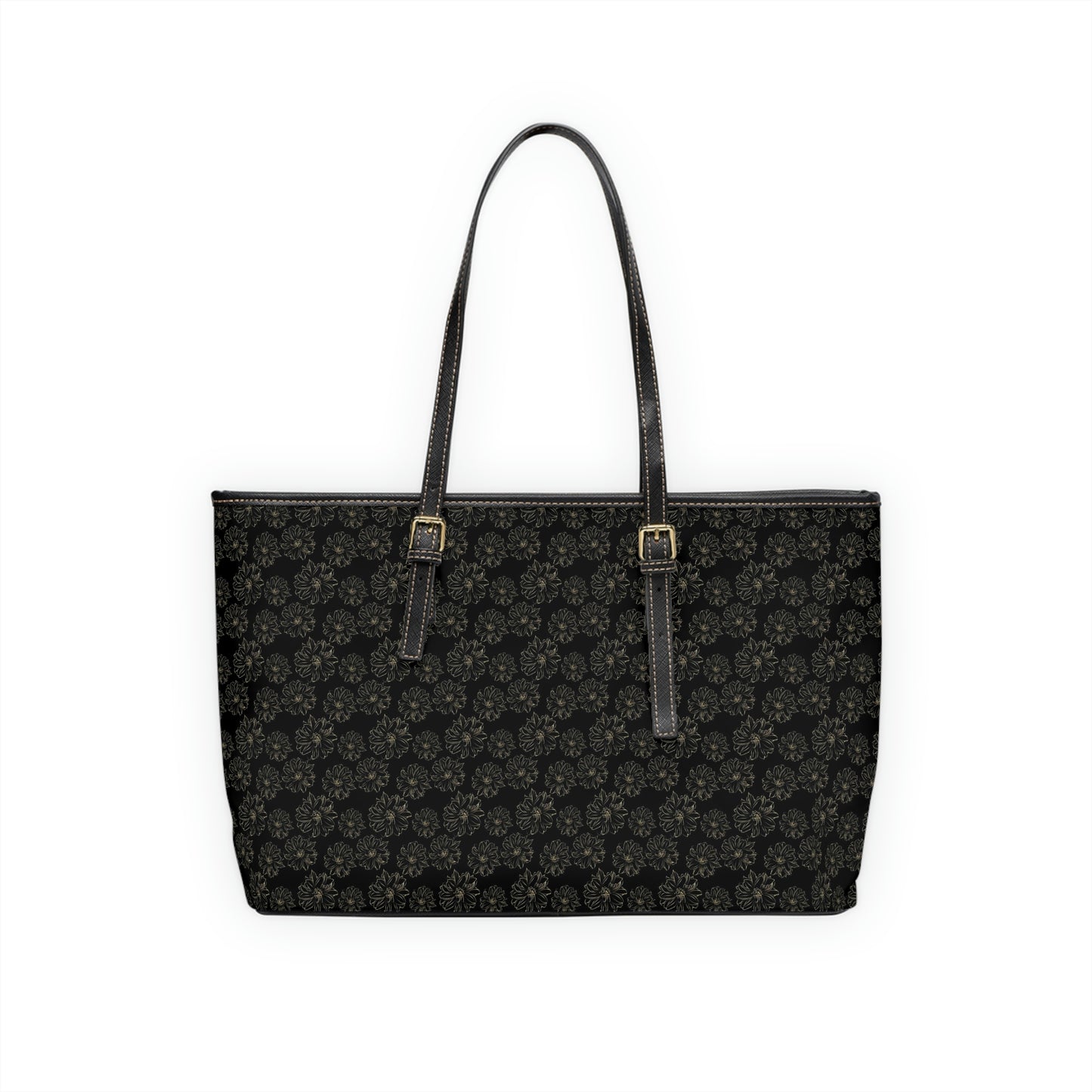 Vegan Leather Tote Bag - Large (Black Floral)