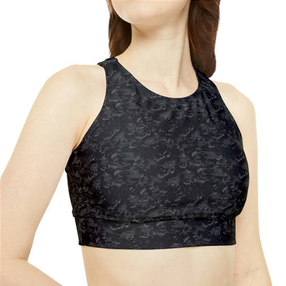 Dark Camo High Neck Crop Top