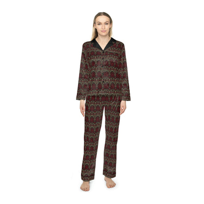 Satin Pajamas - Print (Burgundy & Tan)