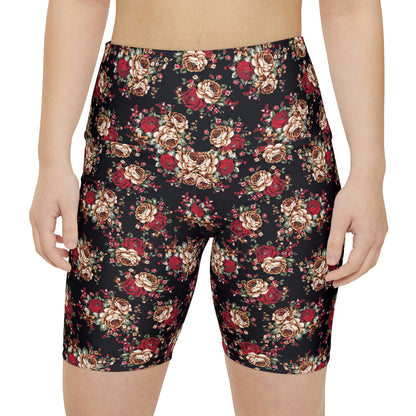 Workout Shorts - Floral (Black & Red)