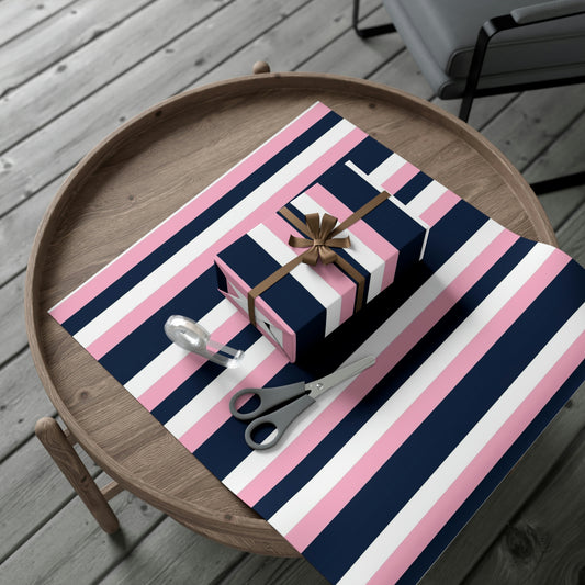 Gift Wrap Paper - Stripes (Navy & Pink)