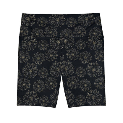 Workout Shorts - Floral (Black & Gold)