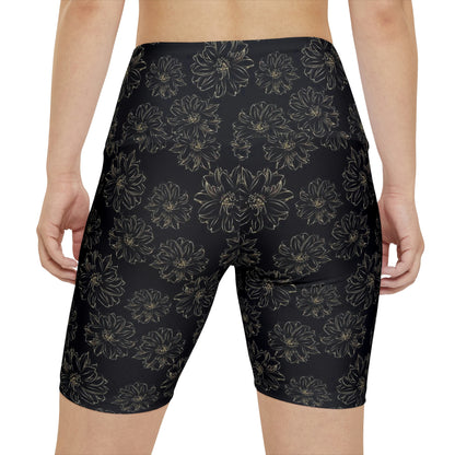 Workout Shorts - Floral (Black & Gold)