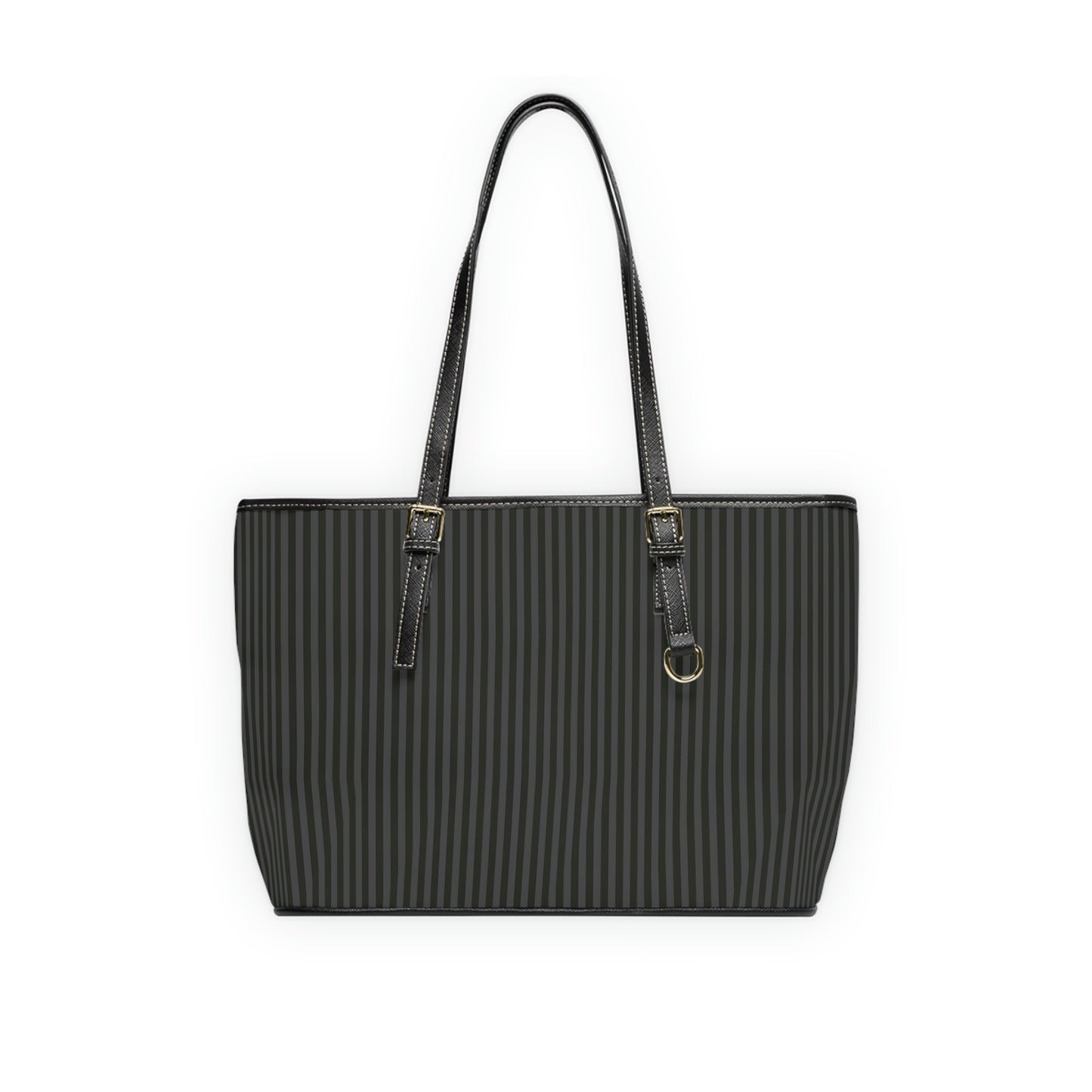 Vegan Leather Tote Bag - Large (Black & Grey) Stripes