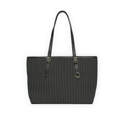 Vegan Leather Tote Bag - Large (Black & Grey) Stripes