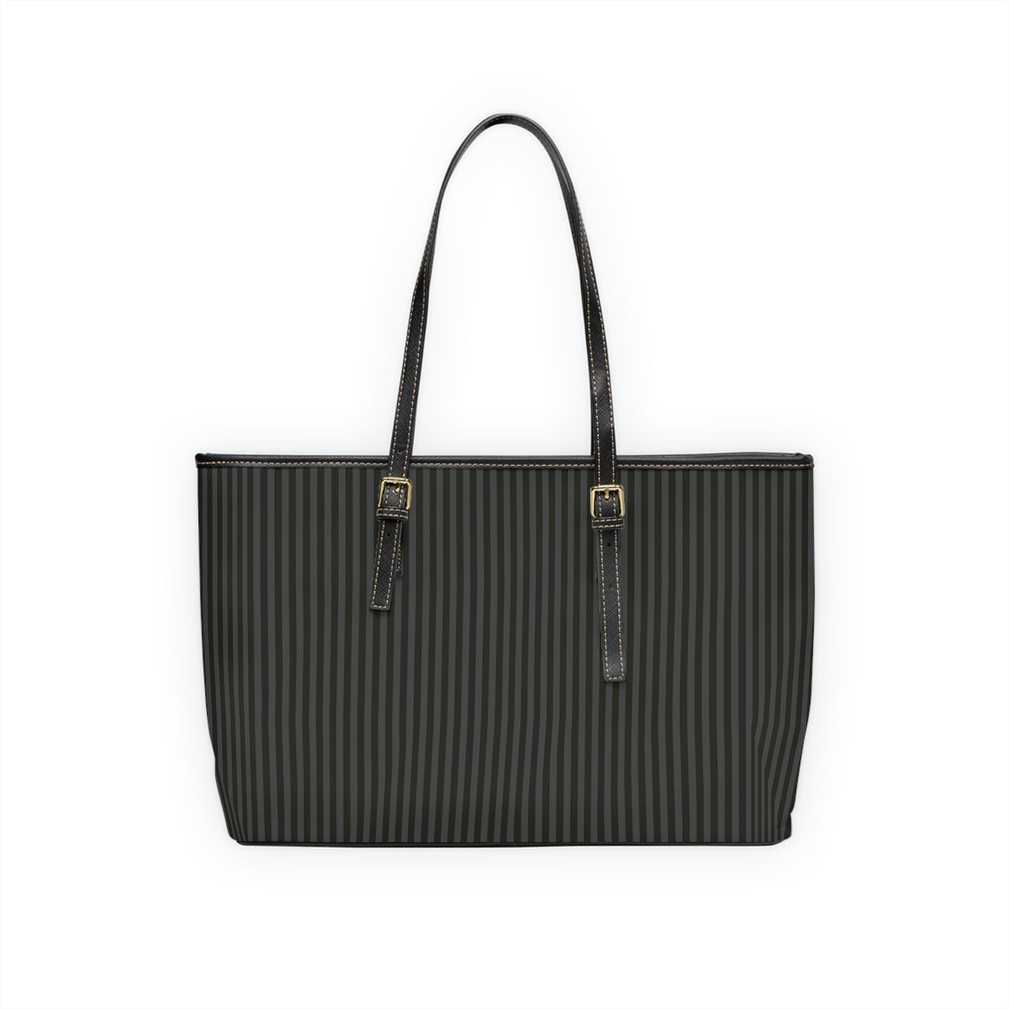 Vegan Leather Tote Bag - Large (Black & Grey) Stripes