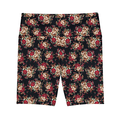 Workout Shorts - Floral (Black & Red)