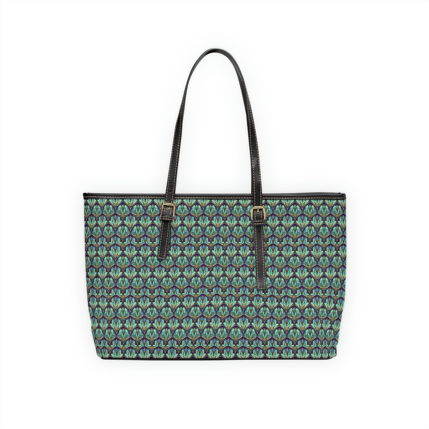 Large Vegan Leather Tote Bag - Print (Green)