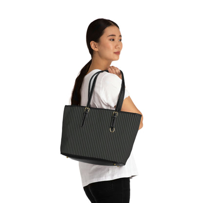 Vegan Leather Tote Bag - Large (Black & Grey) Stripes