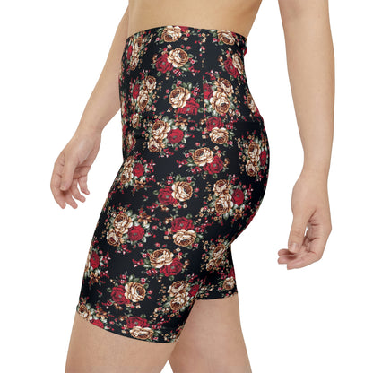 Workout Shorts - Floral (Black & Red)